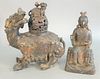 Two Chinese bronzes, large Foo lion bronze censer with reticulated back cover and guardian lion along with bronze figure of a deity seated on a rockin