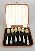 Set of six Russian silver enameled tea spoons, in fitted box, 2.55 t.oz.