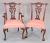 Set of ten mahogany chippendale style chairs, very clean upholstery, 39-1/2" x 19" x 21.