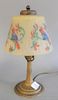 Reverse painted boudoir lamp shade, parrot motif and brass base, not signed. 13" x 7". Provenance: The Estate of Ed Brenner, Short Hills, New Jersey.