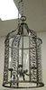 Iron and curved glass chandelier with 4 lights, ht. 40", dia. 20".