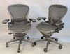 Pair of Herman Miller executive office armchairs on swivel bases, adjustable ht. 38 1/2"