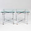 Pair of Modern Chrome Plated and Glass Side Tables