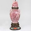 Chinese Rose Quartz Vase and Cover Mounted as a Lamp