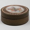 Continental Green Lacquer Circular Box Inset with Painted Mother-of-Pearl Plaque