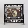 Chinese Hardwood and Needlework Table Screen