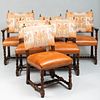 Set of Six Baroque Style Oak Upholstered Dining Chairs