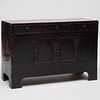 Korean Metal-Mounted Ebonized Low Chest with Red Trim