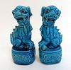 Pair Blue Glazed Foo Dogs