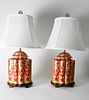 Pair of Chinese Red Glazed Porcelain Lamps