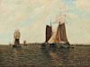 Paul Jean Clays (Belgian, 1819-1900)      Sailing Vessels in a Quiet Harbor