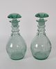 Pair of Blown Green Glass Decanters