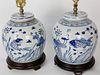 Pair of Blue and White Canton Style Ginger Jar Lamps