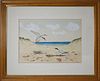 Dennis Puleston Watercolor on Paper, "Shorebirds in the Dunes"