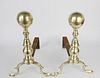 Pair of  Brass Boston Ball Top Andirons, early 19th Century