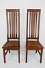 Pair of Contemporary Teak High Back Hall Chairs