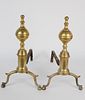 Pair of New York Brass Ball and Finial Top Andirons, early 19th Century