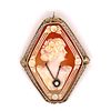 1930' 14K Woman Face Cameo Diamond Broach Pendant