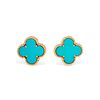 VAN CLEEF & ARPELS, YELLOW GOLD AND TURQUOISE 'ALHAMBRA' EARCLIPS
