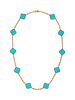 VAN CLEEF & ARPELS, YELLOW GOLD AND TURQUOISE 'ALHAMBRA' NECKLACE