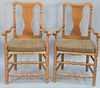 Pair of two Wallace Nutting Queen Anne style maple arm chairs, ht. 41", wd. 24", dp. 21"