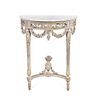 A Louis XVI Grey-Painted Demilune Console
Height 39 x width 30 x depth 12 1/2 inches.