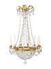 A Neoclassical Gilt-Bronze, Tole and Glass Twelve-Light Chandelier
Height 51 x diameter 30 inches.