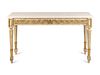 A Pair of Louis XVI Style Parcel-Gilt and Painted Consoles
Height 32 x length 57 x depth 16 inches.
