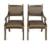 A Set of Eight Regency Style Parcel-Gilt and Black-Painted Armchairs
Height overall 40 x width of seat 23 inches.