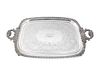 An English Silverplated Two-Handled, Footed Tray
Length over handles 31 x width 19 1/4 inches.