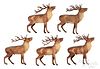 Five large Dresden reindeer Christmas ornaments