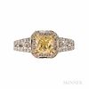 18kt Gold and Colored Diamond Solitaire, prong-set with a radiant-cut yellow diamond weighing approx. 1.04 cts., further set with full-