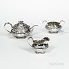 Three-piece George IV Sterling Silver Tea Service, London, 1824-25, Hyam Hyams, maker, with allover chased flowers and rocaille scrolls