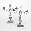 Pair of Edward VII Sterling Silver Two-light Candelabra, London, 1901-02, Charles Stuart Harris, maker, weighted, ht. 16 1/2 in.