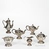 Samuel Kirk .917 Silver Tea and Coffee Service, Baltimore, c. 1830, each repousse chased throughout with floral sprays centering a cart