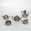 Five-piece Gorham Sterling Silver Tea and Coffee Service, Providence, c. 1879, repousse-chased throughout with bands of floral sprays a