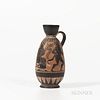 Greek-style Trefoil Lekythos, modern, black-figure painted with Dionysus with two satyrs accented with white and deep red, ht. 9 in.