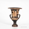 Ancient Attic Red-figured Calyx-krater, c. 350-330 B.C., painted with an arimaspi fending off griffins to one side, reverse with two yo
