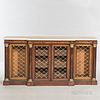 Empire-style Marble-top Mahogany Credenza, early 20th century, the central doors opening to pull-out drawers flanked by bronze-mounted