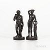 Pair of Wedgwood Black Basalt Figures, England, early 19th century, standing figures depicting Apollo and Dionysus, one with impressed