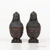 Pair of Wedgwood Black Basalt Canopic Ink Jars and Covers, England, 19th century, each with rosso antico relief hieroglyphs and insert