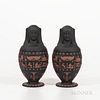 Pair of Modern Wedgwood Solid Black Jasper Canopic Jars and Covers, England, 1978, with applied terra-cotta jasper bands of hieroglyphs