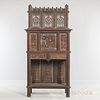 Gothic-style Carved Oak Cabinet, late 19th/early 20th century, with an upper tracery back gallery and a single cabinet door above two d