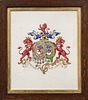 Four Framed Heraldic Watercolors:, Arms of General Sir John St. George, Arms of Garth of Morden in Surrey, and Two Unidentified, Unsign