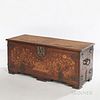 Dutch Marquetry Chest, 19th century, allover floral marquetry, short bracket feet, and bronze strapwork hardware, ht. 22, wd. 51 1/2, d