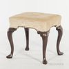 George III Mahogany Footstool, with an upholstered foot rest on cabriole legs terminating in a slipper foot, ht. 19, wd. 18, dp. 20 in.