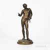 Grand Tour Bronze Figure of a Classical Male Nude, 19th century, the standing figure atop a circular base with stiff leaf borders, ht.