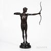 Bronze Model of a Male Archer, 19th/20th century, the standing nude figure posed to shoot and mounted atop a polished slate base, unsig