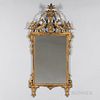 Giltwood Mirror, 19th century, the crest with a central floral bouquet flanked by birds with swags, ht. 60 1/2, wd. 26 1/2 in.