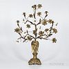 Bronze and Glass Seven-light Candelabra, 19th century, white glass and bronze flowers and leaves adorning seven candle arms all support